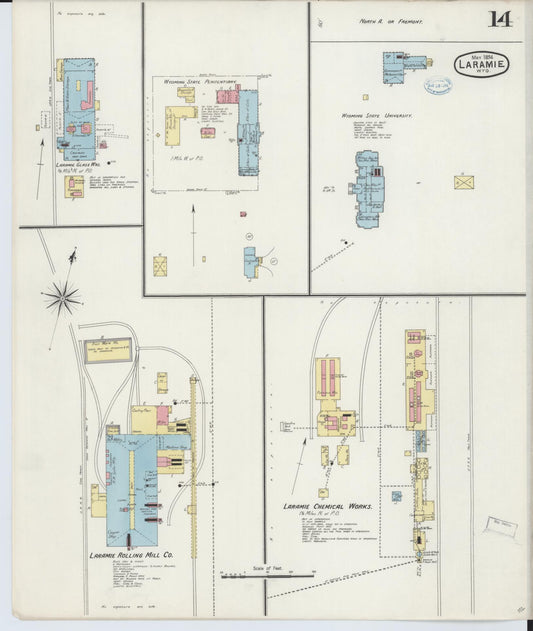 Sanborn Fire Insurance Map from Laramie, Albany County, Wyoming (1894), Sheet #0014 - Historic Sanborn Fire Insurance Map Print, vintage old map wall art, antique decor, genealogy gift, Wyoming Wyoming map