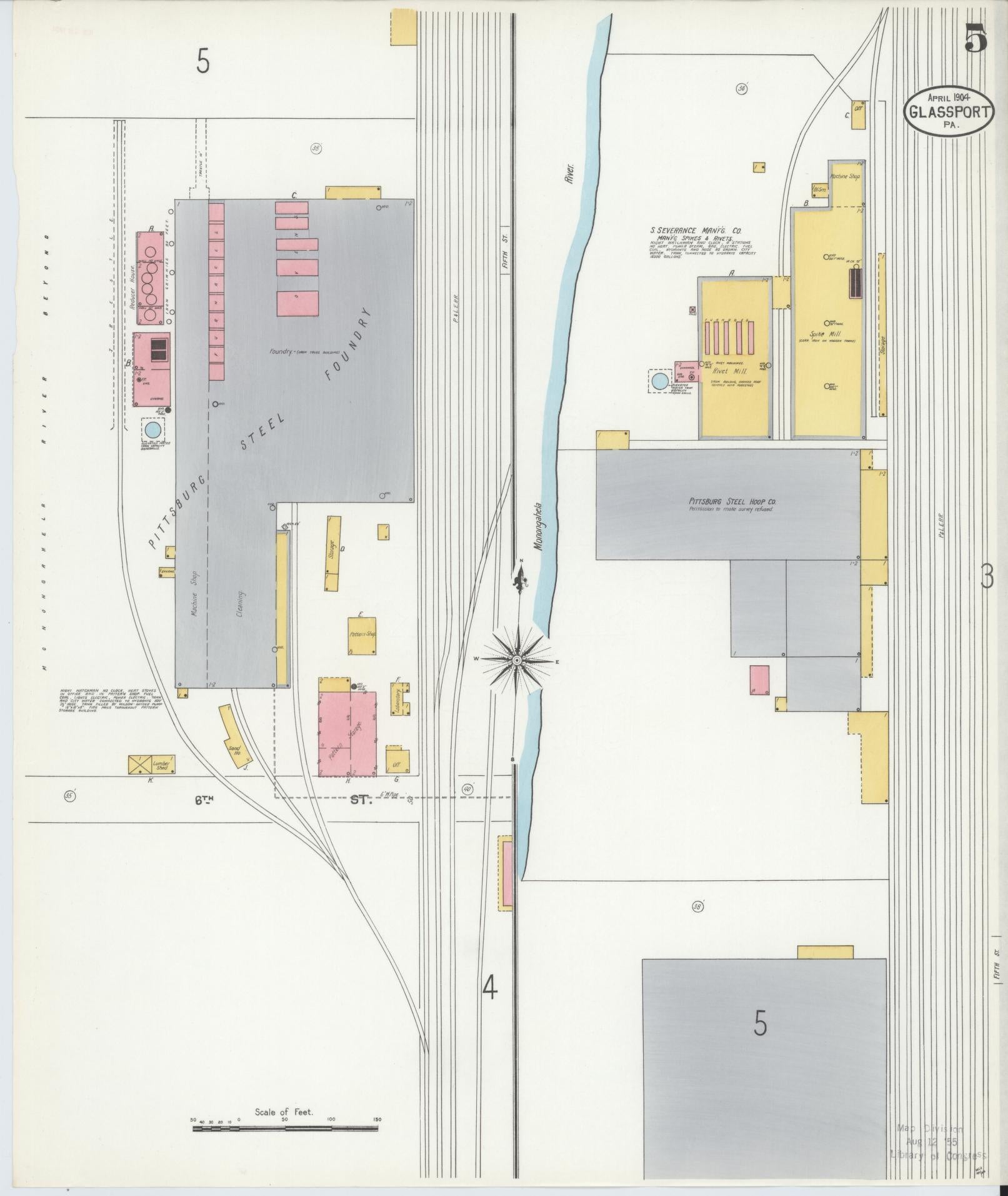 Sanborn Fire Insurance Map from Glassport, Allegheny County, Pennsylvania (1904), Sheet #0005 - Historic Sanborn Fire Insurance Map Print, vintage old map wall art, antique decor, genealogy gift, Pennsylvania Pennsylvania map