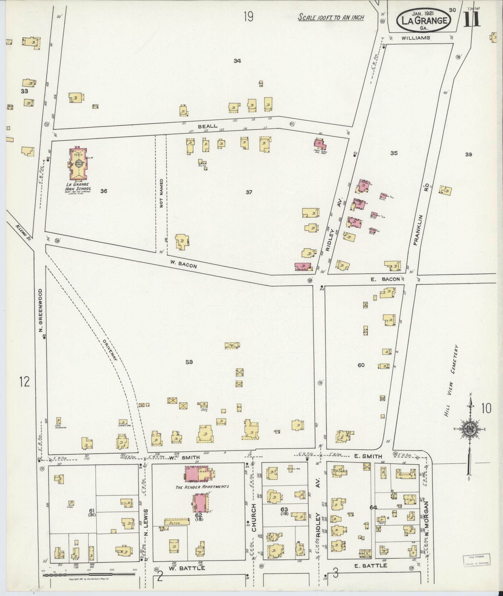 Sanborn Fire Insurance Map from La Grange, Troup County, Georgia (1921), Sheet #0011 - Complete Map Set gallery image, historic Sanborn map, vintage wall art, Georgia Georgia