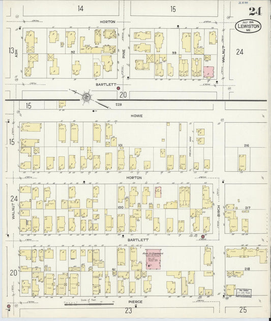 Sanborn Fire Insurance Map from Lewiston, Androscoggin County, Maine (1914), Sheet #0024 - Historic Sanborn Fire Insurance Map Print, vintage old map wall art, antique decor, genealogy gift, Maine Maine map