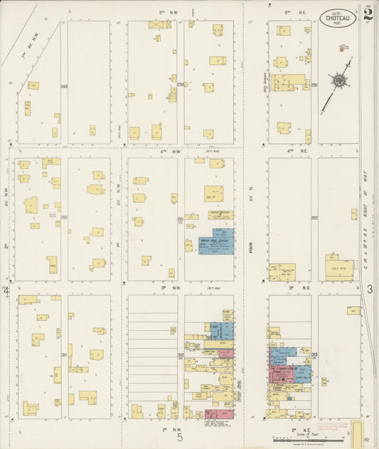 Sanborn Fire Insurance Map from Choteau, Teton County, Montana (1921), Sheet #0002 - Historic Sanborn Fire Insurance Map Print, vintage old map wall art, antique decor, genealogy gift, Montana Montana map
