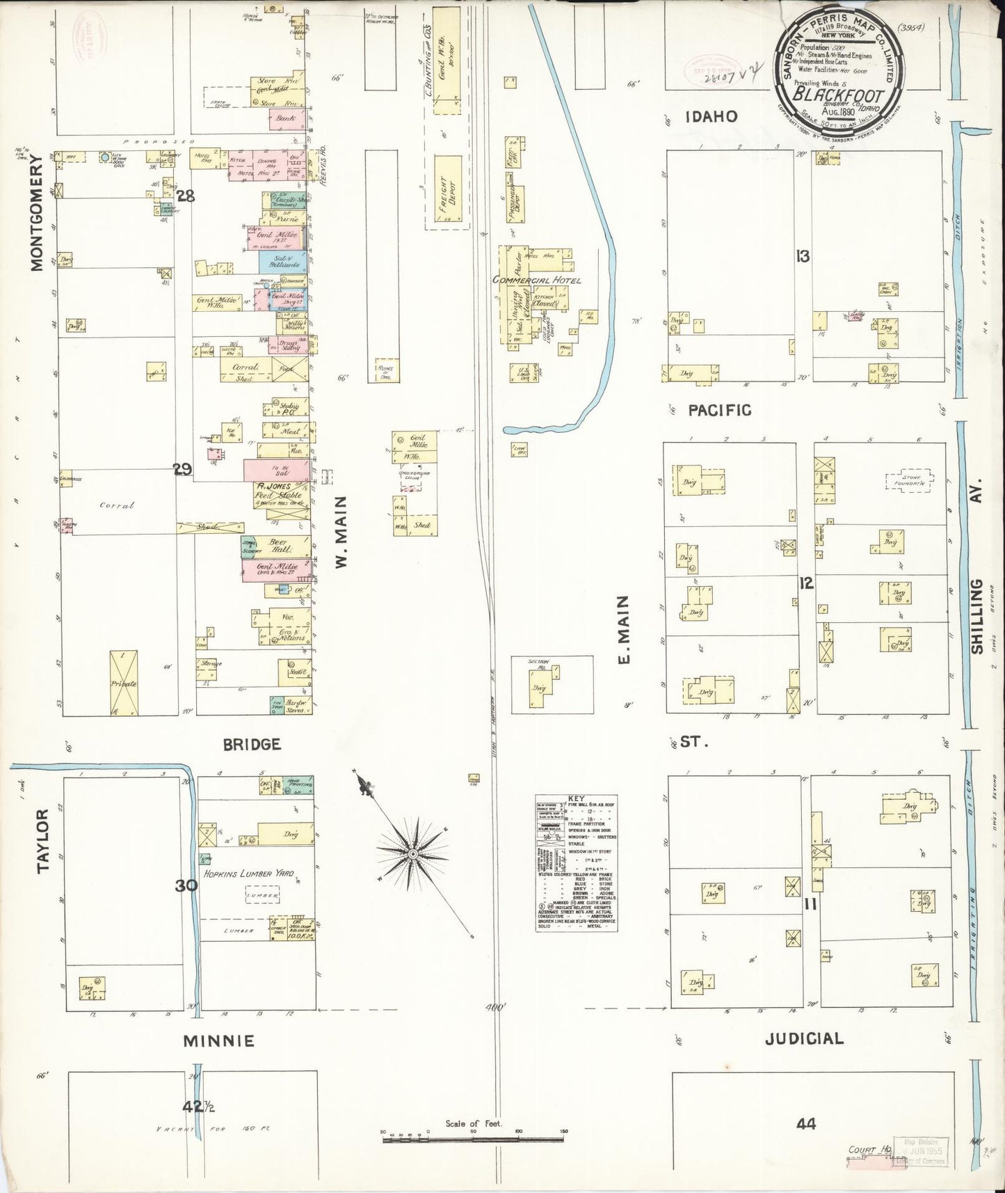 Sanborn Fire Insurance Map from Blackfoot, Bingham County, Idaho (1890), Sheet #0001 - Historic Sanborn Fire Insurance Map Print, vintage old map wall art, antique decor, genealogy gift, Idaho Idaho map