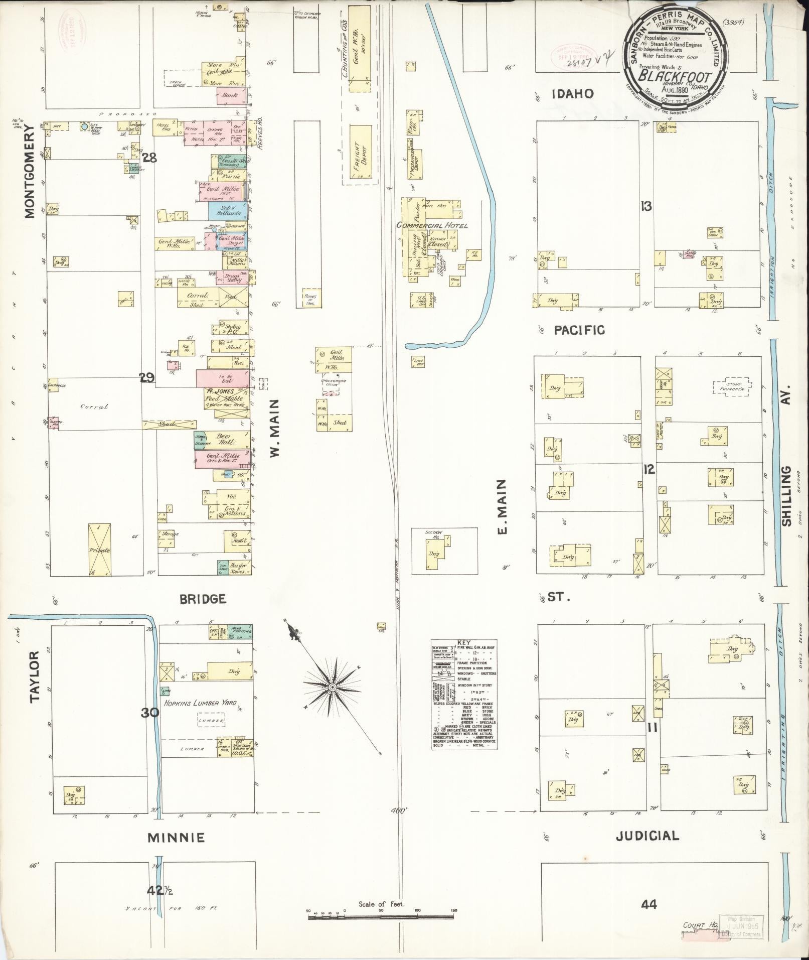 Sanborn Fire Insurance Map from Blackfoot, Bingham County, Idaho (1890), Sheet #0001 - Historic Sanborn Fire Insurance Map Print, vintage old map wall art, antique decor, genealogy gift, Idaho Idaho map