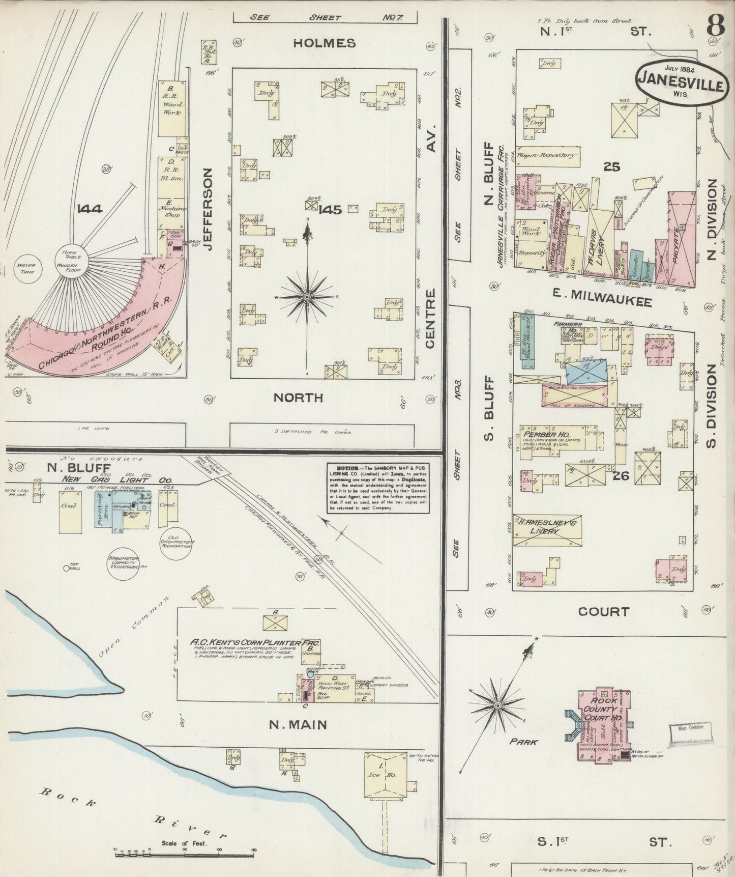 Sanborn Fire Insurance Map from Janesville, Rock County, Wisconsin (1884), Sheet #0008 - Complete Map Set gallery image, historic Sanborn map, vintage wall art, Wisconsin Wisconsin