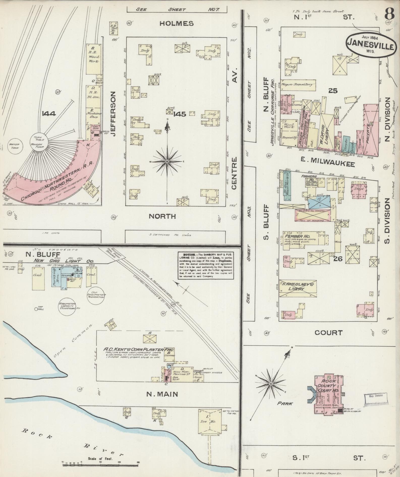 Sanborn Fire Insurance Map from Janesville, Rock County, Wisconsin (1884), Sheet #0008 - Complete Map Set gallery image, historic Sanborn map, vintage wall art, Wisconsin Wisconsin