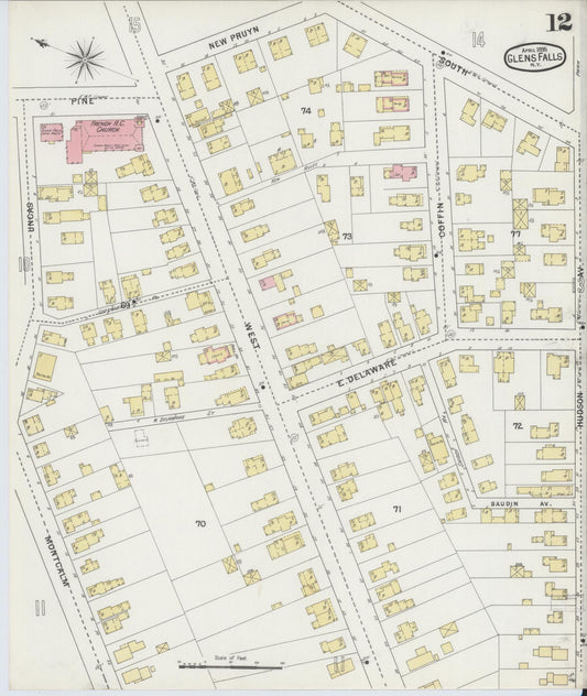 Sanborn Fire Insurance Map from Glens Falls, Warren County, New York (1895), Sheet #0012 - Historic Sanborn Fire Insurance Map Print, vintage old map wall art, antique decor, genealogy gift, New York New York map