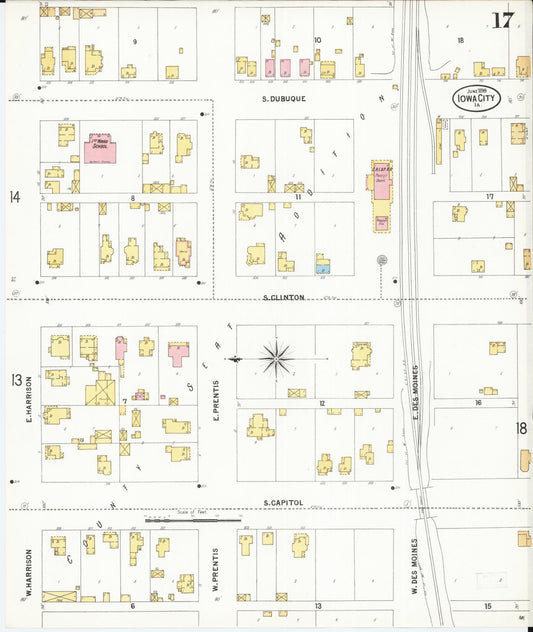 Sanborn Fire Insurance Map from Iowa City, Johnson County, Iowa (1899), Sheet #0017 - Historic Sanborn Fire Insurance Map Print, vintage old map wall art