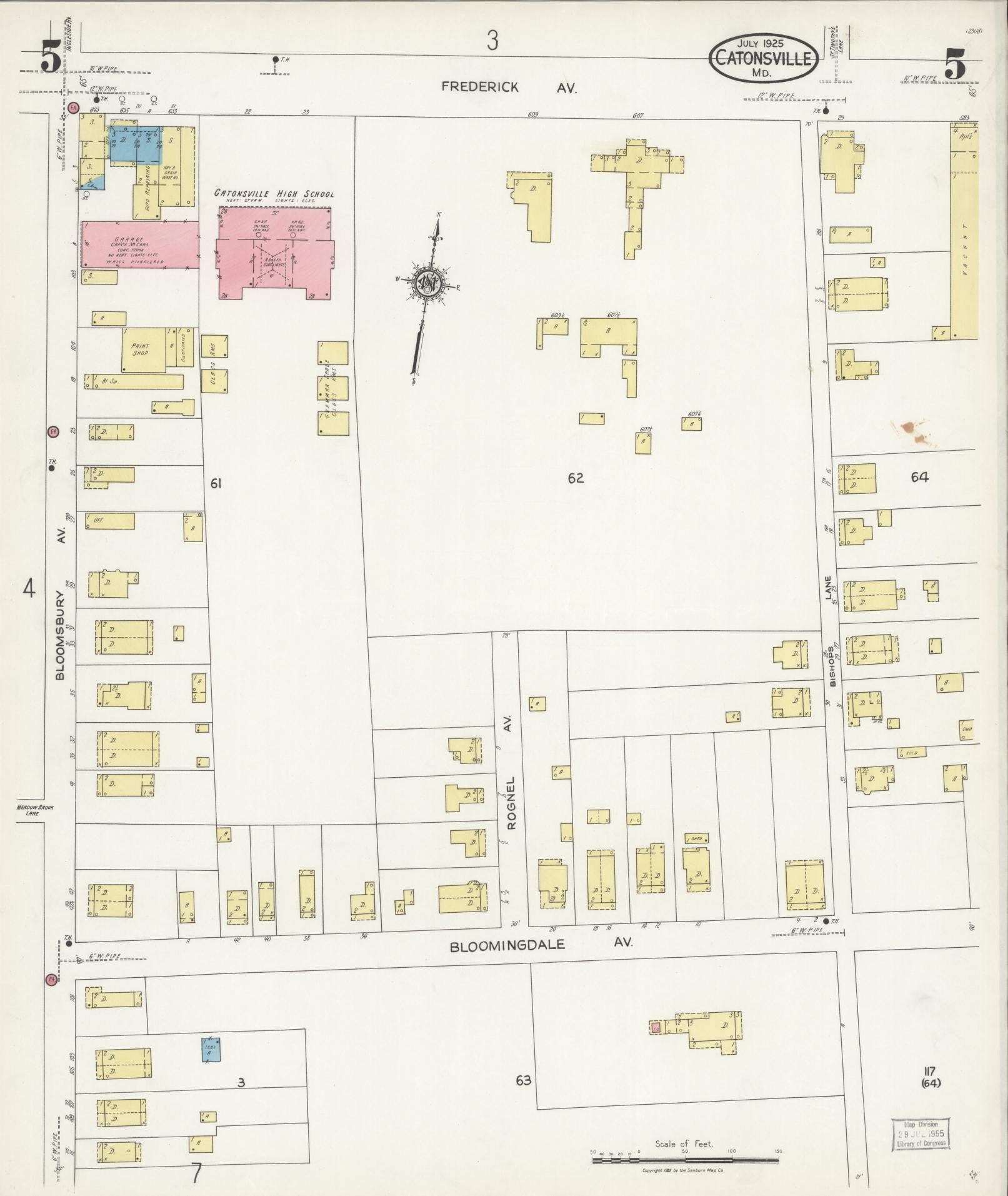 Sanborn Fire Insurance Map from Catonsville, Baltimore County, Maryland (1925), Sheet #0005 - Complete Map Set gallery image, historic Sanborn map, vintage wall art, Maryland Maryland