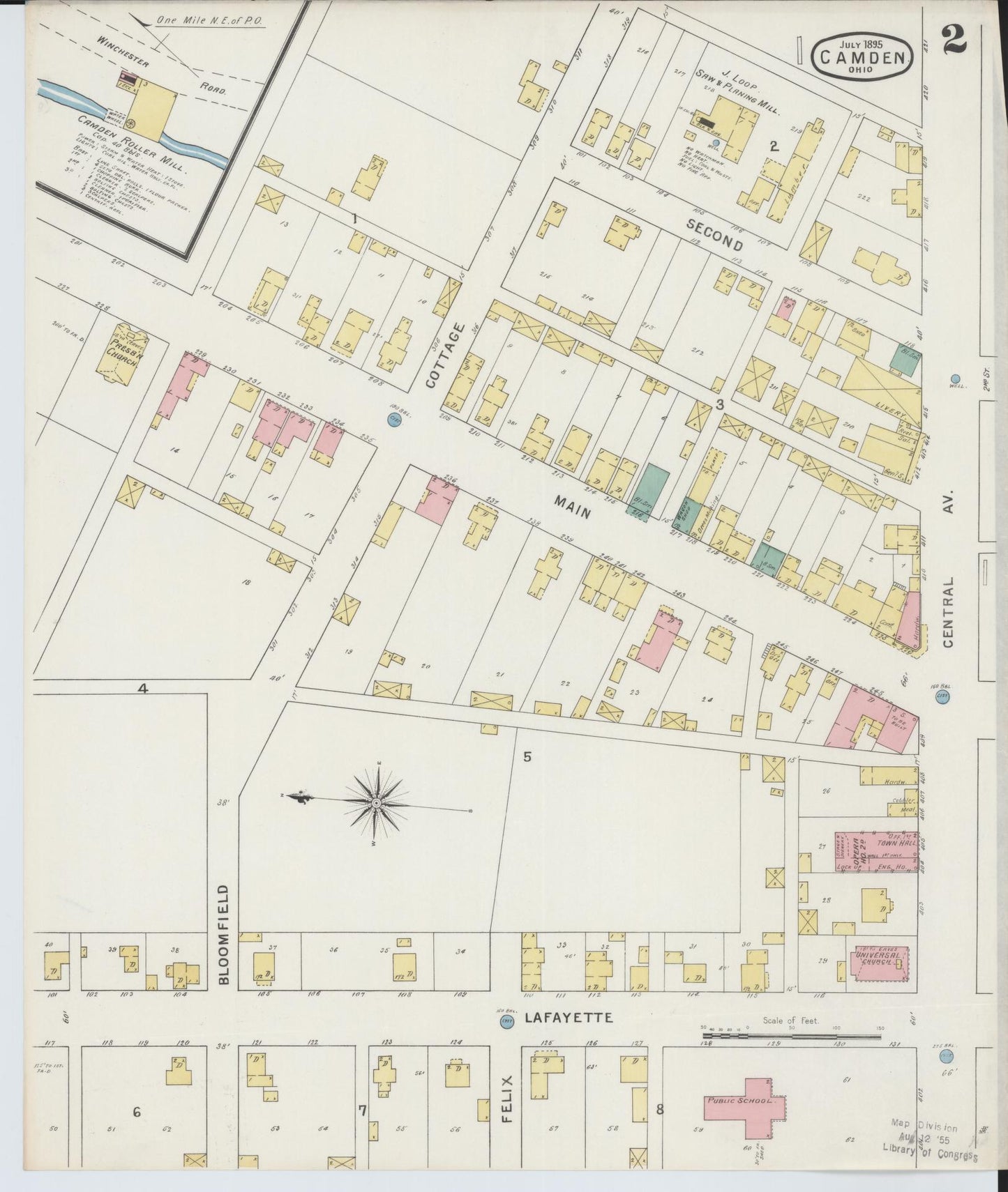 Sanborn Fire Insurance Map from Camden, Preble County, Ohio (1895), Sheet #0002 - Historic Sanborn Fire Insurance Map Print, vintage old map wall art, antique decor, genealogy gift, Ohio Ohio map