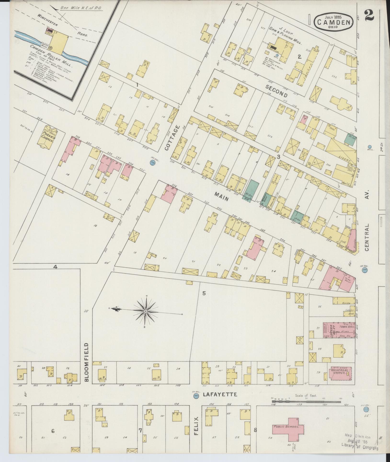 Sanborn Fire Insurance Map from Camden, Preble County, Ohio (1895), Sheet #0002 - Historic Sanborn Fire Insurance Map Print, vintage old map wall art, antique decor, genealogy gift, Ohio Ohio map
