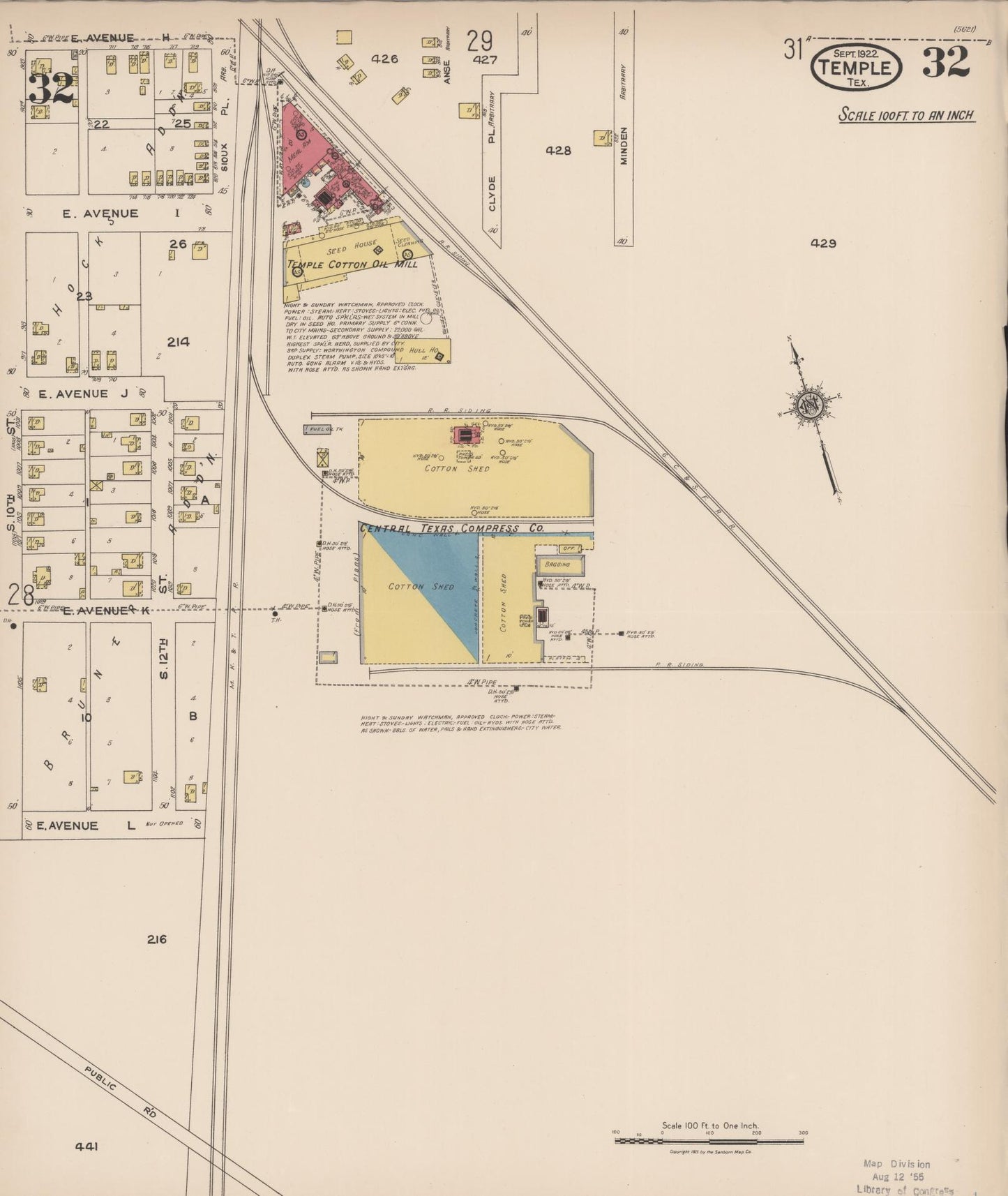 Sanborn Fire Insurance Map from Temple, Bell County, Texas (1922), Sheet #0032 - Historic Sanborn Fire Insurance Map Print, vintage old map wall art, antique decor, genealogy gift, Texas Texas map