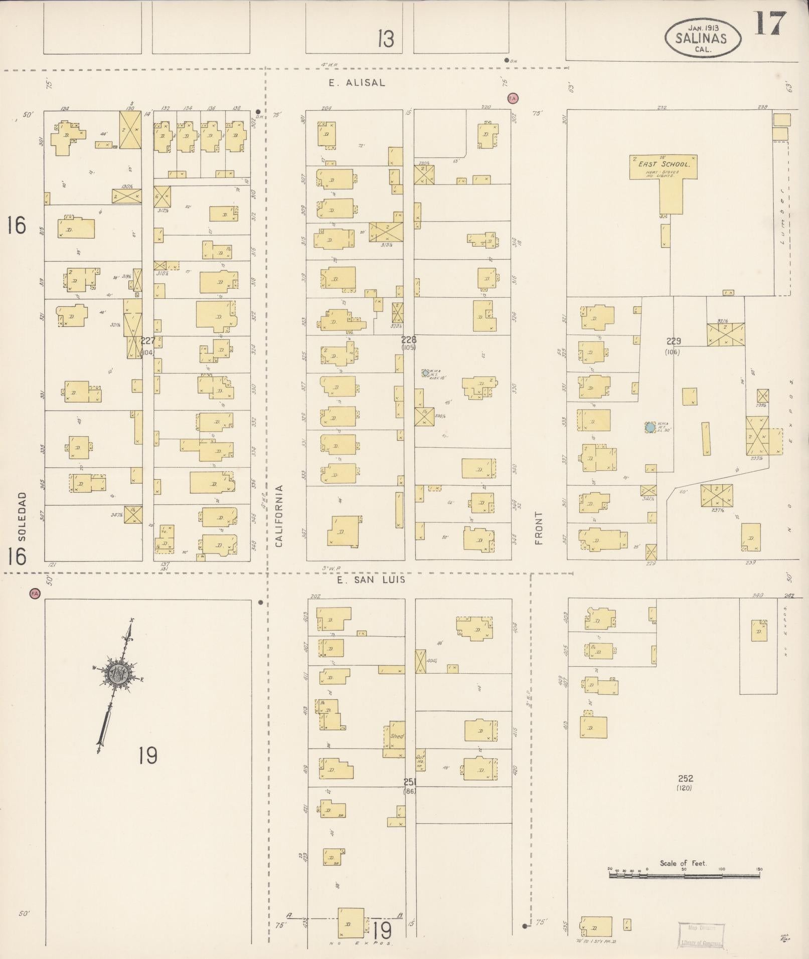 Sanborn Fire Insurance Map from Salinas, Monterey County, California (1913), Sheet #0017 - Complete Map Set gallery image, historic Sanborn map, vintage wall art, California California