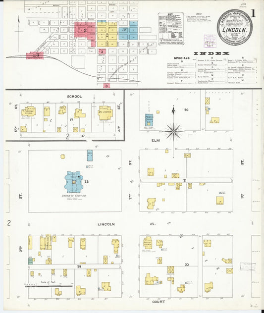 Sanborn Fire Insurance Map from Lincoln, Lincoln County, Kansas (1905), Sheet #0001 - Complete Map Set gallery image, historic Sanborn map, vintage wall art, Kansas Kansas