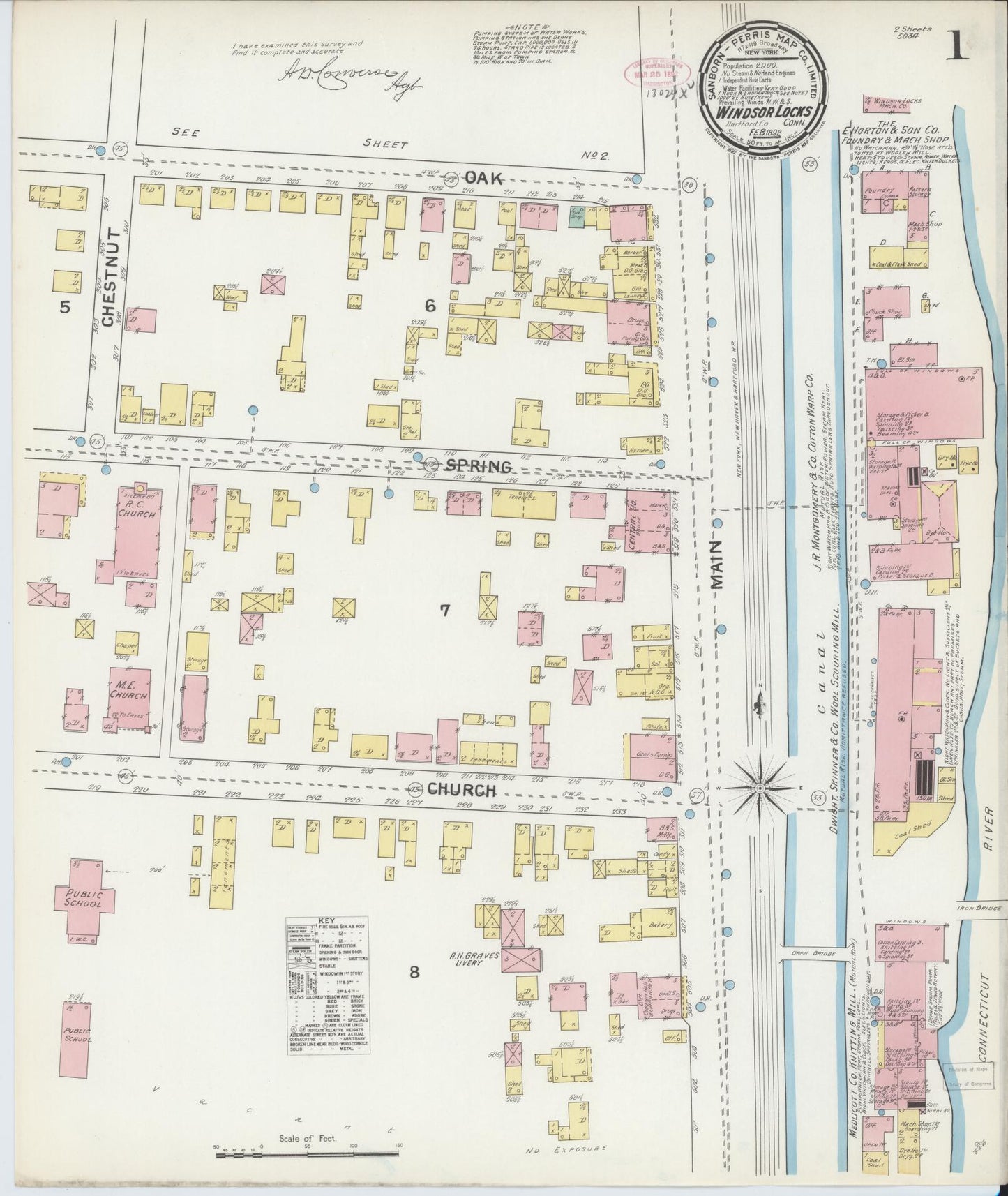 Sanborn Fire Insurance Map from Windsor Locks, Hartford County, Connecticut (1892), Sheet #0001 - Historic Sanborn Fire Insurance Map Print, vintage old map wall art, antique decor, genealogy gift, Connecticut Connecticut map
