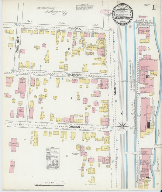 Sanborn Fire Insurance Map from Windsor Locks, Hartford County, Connecticut (1892), Sheet #0001 - Historic Sanborn Fire Insurance Map Print, vintage old map wall art, antique decor, genealogy gift, Connecticut Connecticut map