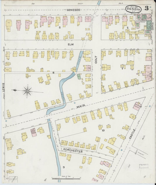Sanborn Fire Insurance Map from Geneva, Ontario County, New York (1890), Sheet #0003 - Historic Sanborn Fire Insurance Map Print, vintage old map wall art, antique decor, genealogy gift, New York New York map
