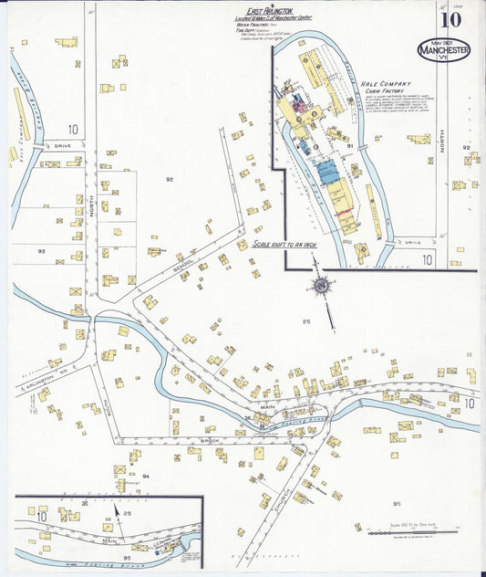 Sanborn Fire Insurance Map from Manchester, Bennington County, Vermont (1921), Sheet #0010 - Historic Sanborn Fire Insurance Map Print, vintage old map wall art, antique decor, genealogy gift, Vermont Vermont map