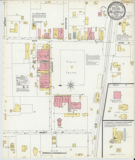 Sanborn Fire Insurance Map from Collierville, Shelby County, Tennessee (1902), Sheet #0001 - Historic Sanborn Fire Insurance Map Print, vintage old map wall art, antique decor, genealogy gift, Tennessee Tennessee map