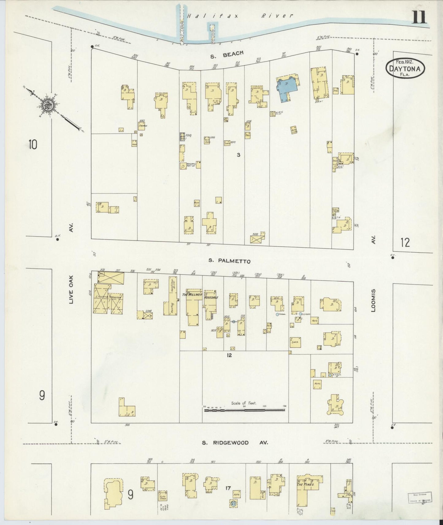 Sanborn Fire Insurance Map from Daytona, Volusia County, Florida (1912), Sheet #0011 - Complete Map Set gallery image, historic Sanborn map, vintage wall art, Florida Florida