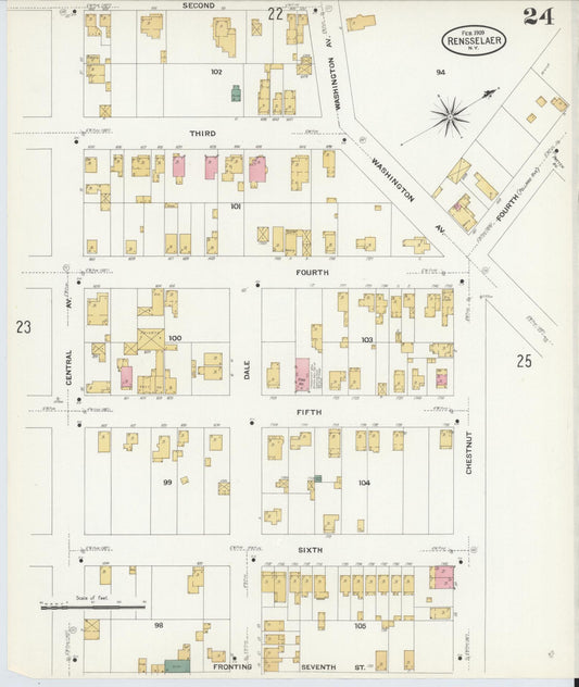 Sanborn Fire Insurance Map from Rensselaer, Rensselaer County, New York (1909), Sheet #0024 - Historic Sanborn Fire Insurance Map Print, vintage old map wall art, antique decor, genealogy gift, New York New York map