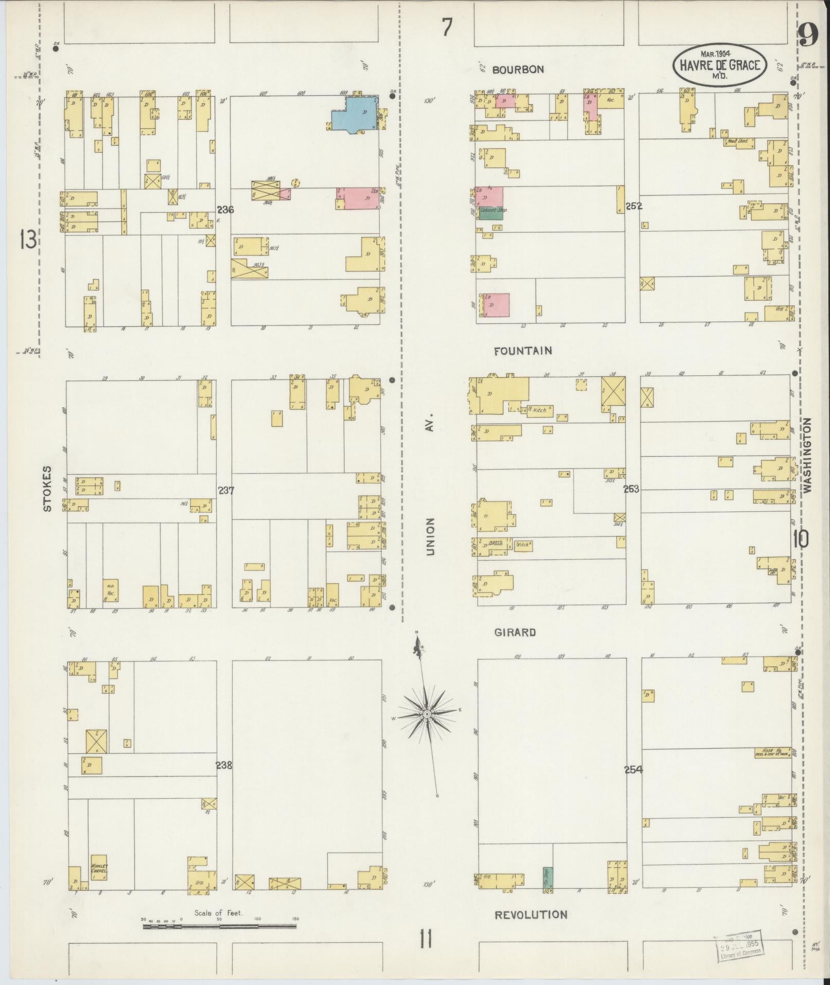 Sanborn Fire Insurance Map from Havre De Grace, Harford County, Maryland (1904), Sheet #0009 - Historic Sanborn Fire Insurance Map Print, vintage old map wall art