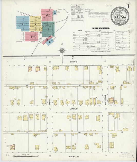 Sanborn Fire Insurance Map from Saxton, Bedford County, Pennsylvania (1911), Sheet #0001 - Historic Sanborn Fire Insurance Map Print, vintage old map wall art, antique decor, genealogy gift, Pennsylvania Pennsylvania map