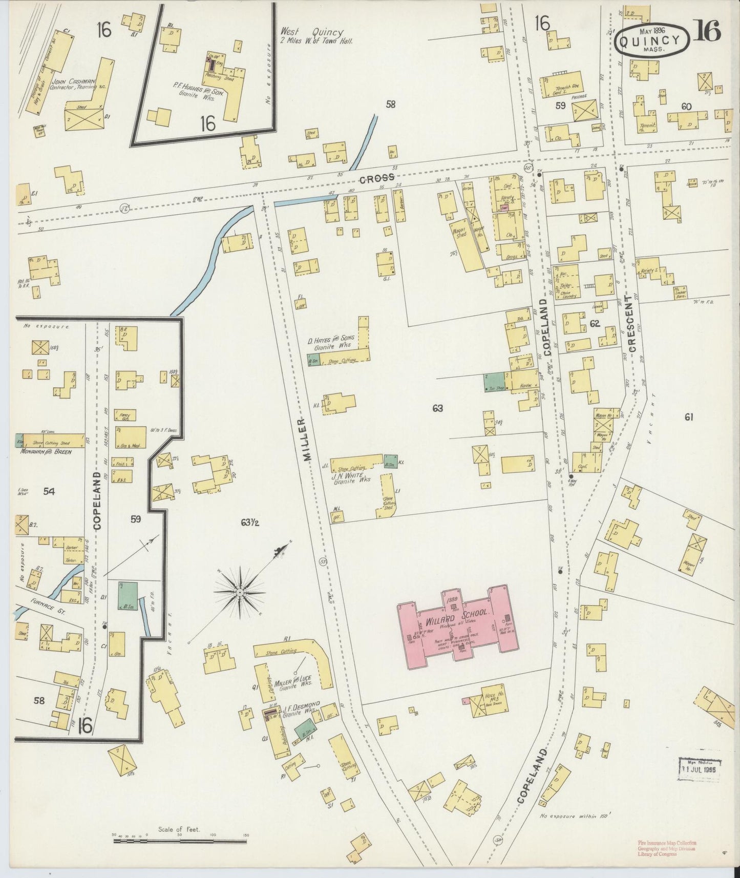 Sanborn Fire Insurance Map from Quincy, Norfolk County, Massachusetts (1896), Sheet #0016 - Complete Map Set gallery image, historic Sanborn map, vintage wall art, Massachusetts Massachusetts
