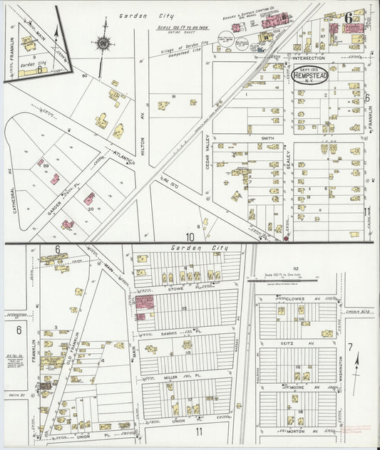 Sanborn Fire Insurance Map from Hempstead, Nassau County, New York (1919), Sheet #0006 - Historic Sanborn Fire Insurance Map Print, vintage old map wall art, antique decor, genealogy gift, New York New York map