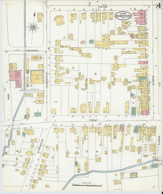 Sanborn Fire Insurance Map from Hempstead, Nassau County, New York (1904), Sheet #0004 - Historic Sanborn Fire Insurance Map Print, vintage old map wall art, antique decor, genealogy gift, New York New York map