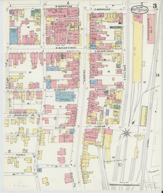 Sanborn Fire Insurance Map from Pottsville, Schuylkill County, Pennsylvania (1895), Sheet #0003 - Historic Sanborn Fire Insurance Map Print, vintage old map wall art, antique decor, genealogy gift, Pennsylvania Pennsylvania map