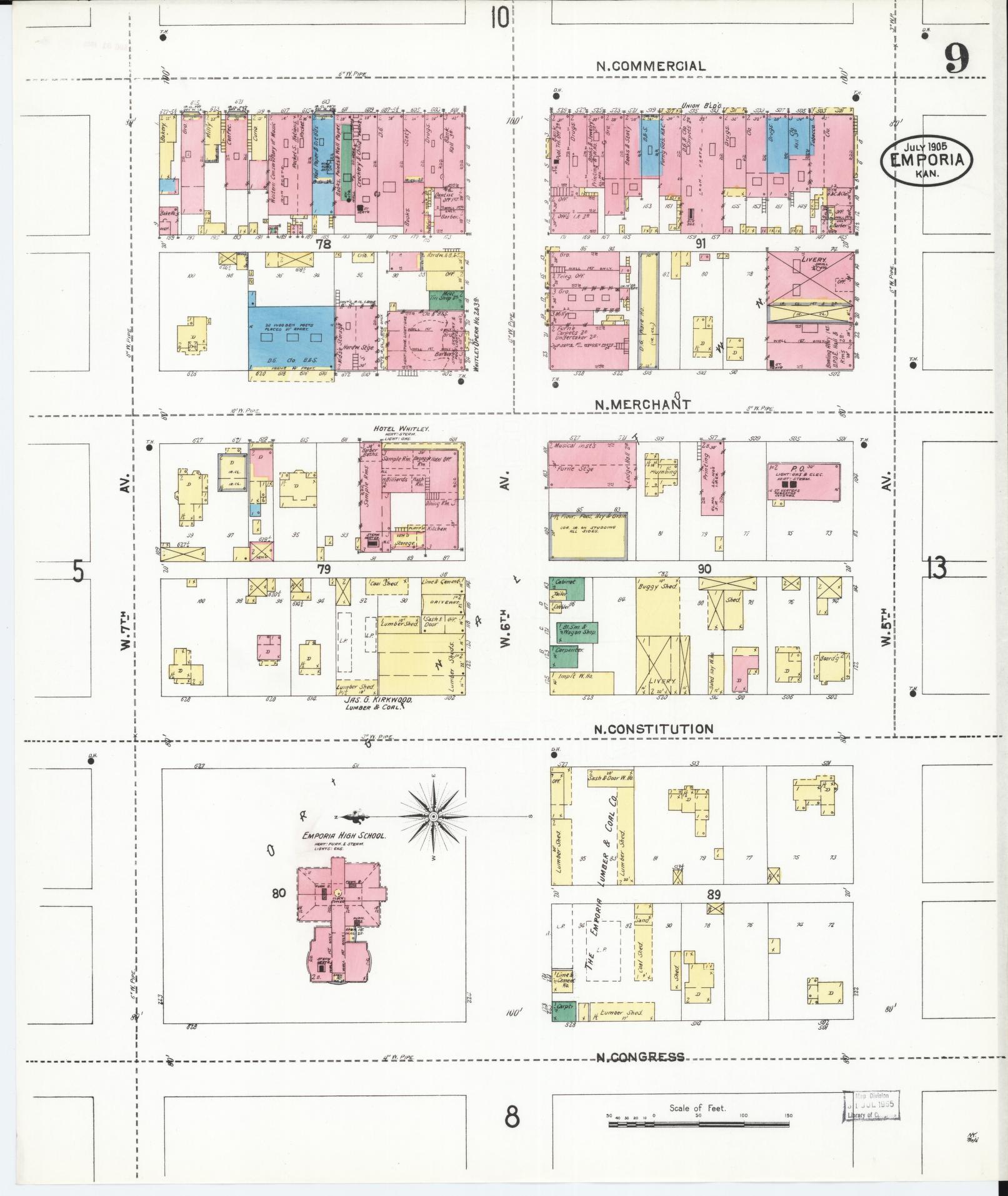 Sanborn Fire Insurance Map from Emporia, Lyon County, Kansas (1905), Sheet #0009 - Complete Map Set gallery image, historic Sanborn map, vintage wall art, Kansas Kansas
