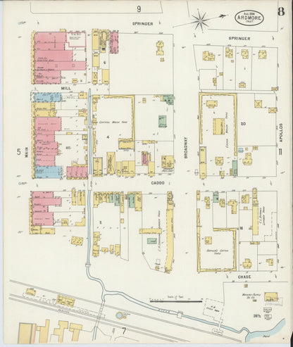 Sanborn Fire Insurance Map from Ardmore, Carter County, Oklahoma (1898), Sheet #0008 - Complete Map Set gallery image, historic Sanborn map, vintage wall art, Oklahoma Oklahoma