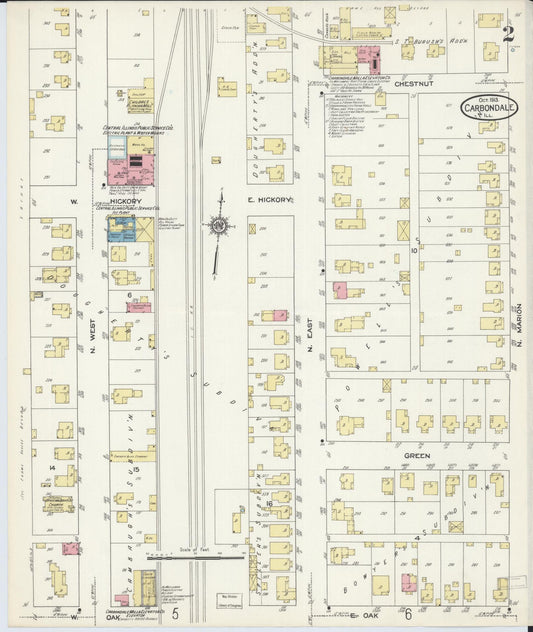 Sanborn Fire Insurance Map from Carbondale, Jackson County, Illinois (1913), Sheet #0002 - Historic Sanborn Fire Insurance Map Print, vintage old map wall art, antique decor, genealogy gift, Illinois Illinois map