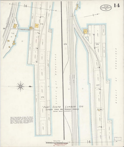 Sanborn Fire Insurance Map from Crockett, Contra Costa County, California (1906), Sheet #0014 - Historic Sanborn Fire Insurance Map Print, vintage old map wall art, antique decor, genealogy gift, California California map