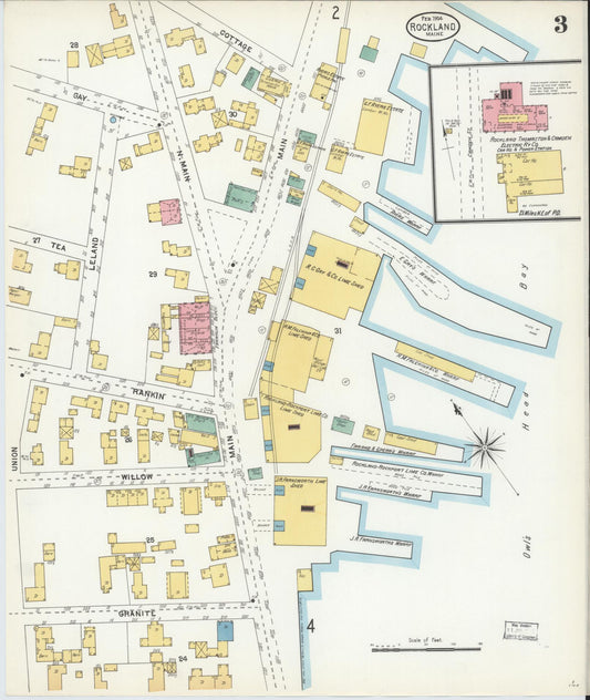 Sanborn Fire Insurance Map from Rockland, Knox County, Maine (1904), Sheet #0003 - Historic Sanborn Fire Insurance Map Print, vintage old map wall art, antique decor, genealogy gift, Maine Maine map