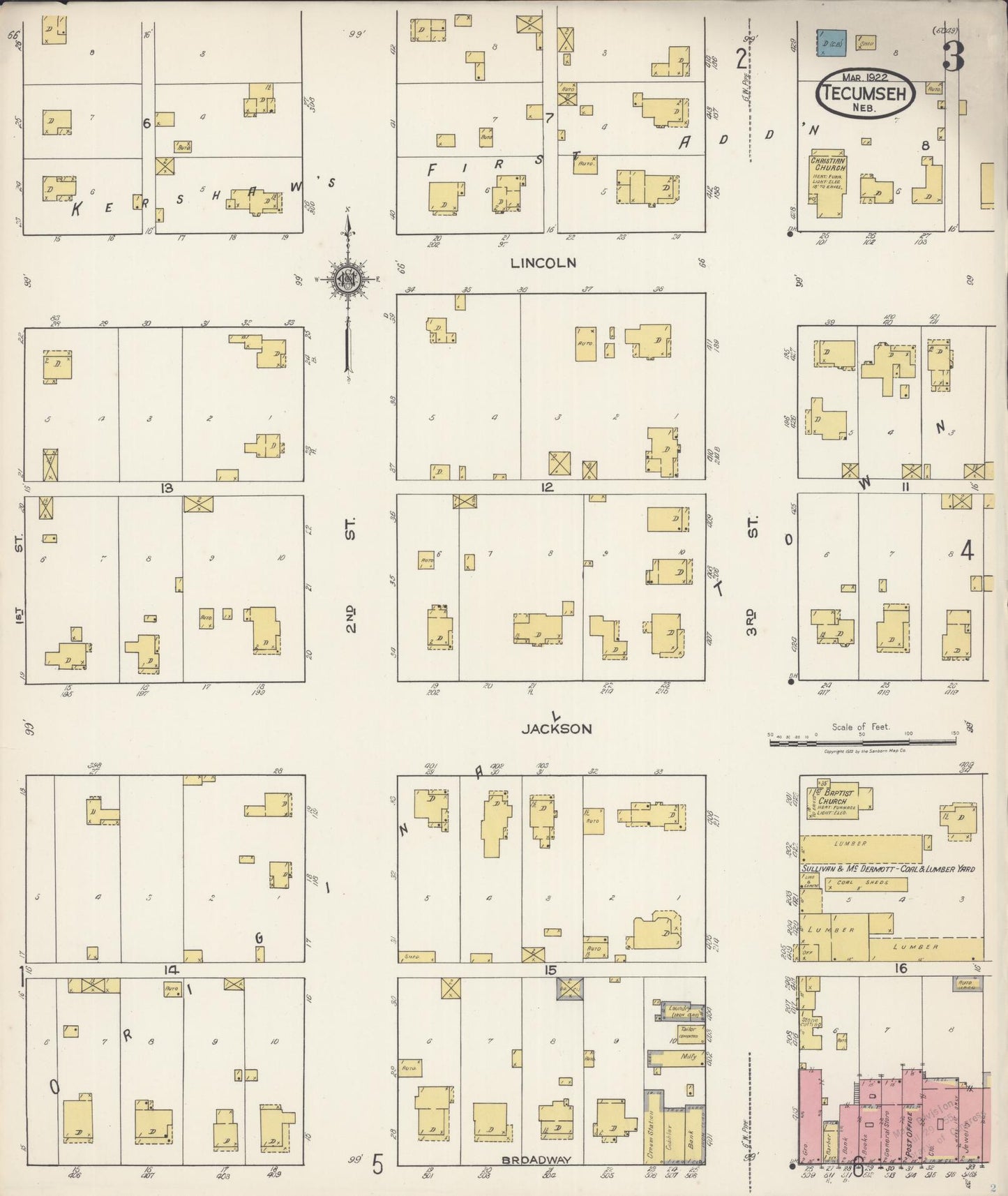 Sanborn Fire Insurance Map from Tecumseh, Johnson County, Nebraska (1922), Sheet #0003 - Complete Map Set gallery image, historic Sanborn map, vintage wall art, Nebraska Nebraska