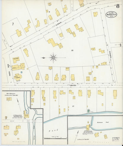 Sanborn Fire Insurance Map from Mansfield, Bristol County, Massachusetts (1903), Sheet #0008 - Historic Sanborn Fire Insurance Map Print, vintage old map wall art, antique decor, genealogy gift, Massachusetts Massachusetts map