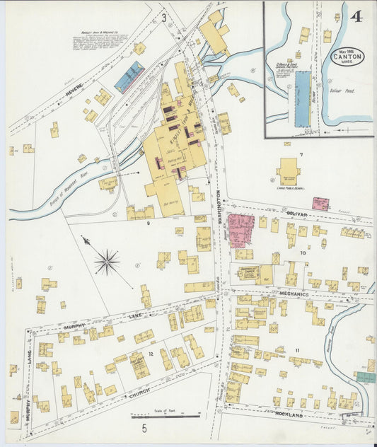 Sanborn Fire Insurance Map from Canton, Norfolk County, Massachusetts (1906), Sheet #0004 - Historic Sanborn Fire Insurance Map Print, vintage old map wall art, antique decor, genealogy gift, Massachusetts Massachusetts map