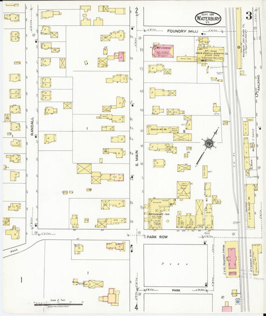 Sanborn Fire Insurance Map from Waterbury, Washington County, Vermont (1919), Sheet #0003 - Historic Sanborn Fire Insurance Map Print, vintage old map wall art, antique decor, genealogy gift, Vermont Vermont map