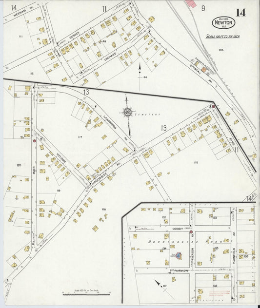Sanborn Fire Insurance Map from Newton, Sussex County, New Jersey (1916), Sheet #0014 - Historic Sanborn Fire Insurance Map Print, vintage old map wall art, antique decor, genealogy gift, New Jersey New Jersey map