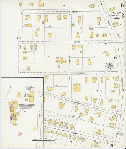 Sanborn Fire Insurance Map from Winchester, Middlesex County, Massachusetts (1904), Sheet #0006 - Historic Sanborn Fire Insurance Map Print, vintage old map wall art, antique decor, genealogy gift, Massachusetts Massachusetts map