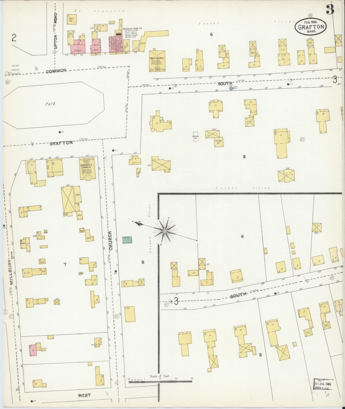 Sanborn Fire Insurance Map from Grafton, Worcester County, Massachusetts (1904), Sheet #0003 - Historic Sanborn Fire Insurance Map Print, vintage old map wall art, antique decor, genealogy gift, Massachusetts Massachusetts map