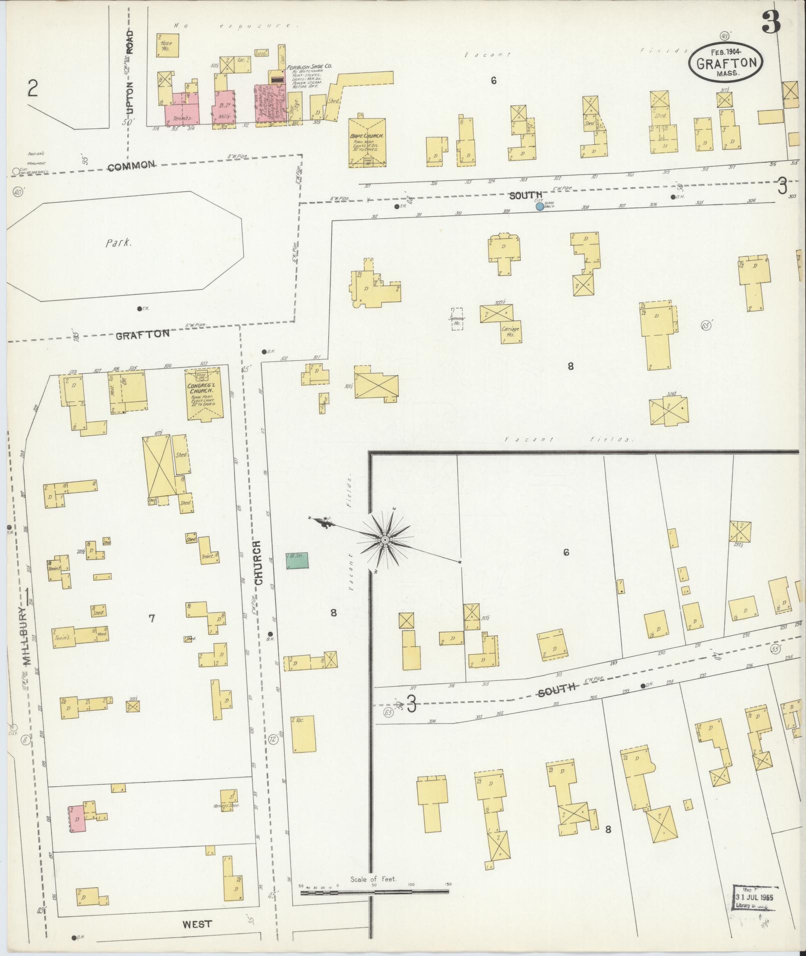 Sanborn Fire Insurance Map from Grafton, Worcester County, Massachusetts (1904), Sheet #0003 - Historic Sanborn Fire Insurance Map Print, vintage old map wall art, antique decor, genealogy gift, Massachusetts Massachusetts map