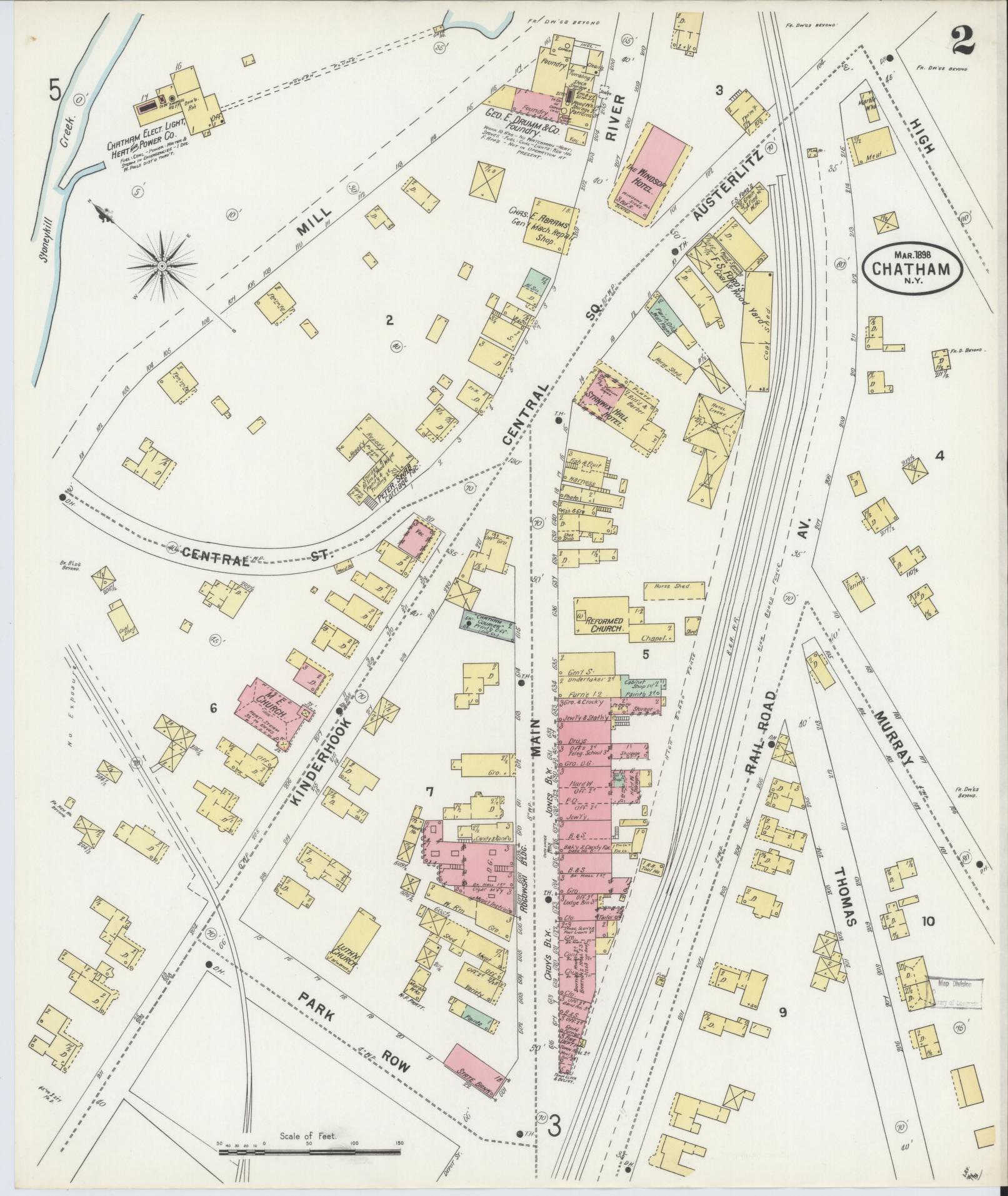 Sanborn Fire Insurance Map from Chatham, Columbia County, New York (1898), Sheet #0002 - Complete Map Set gallery image, historic Sanborn map, vintage wall art, New York New York
