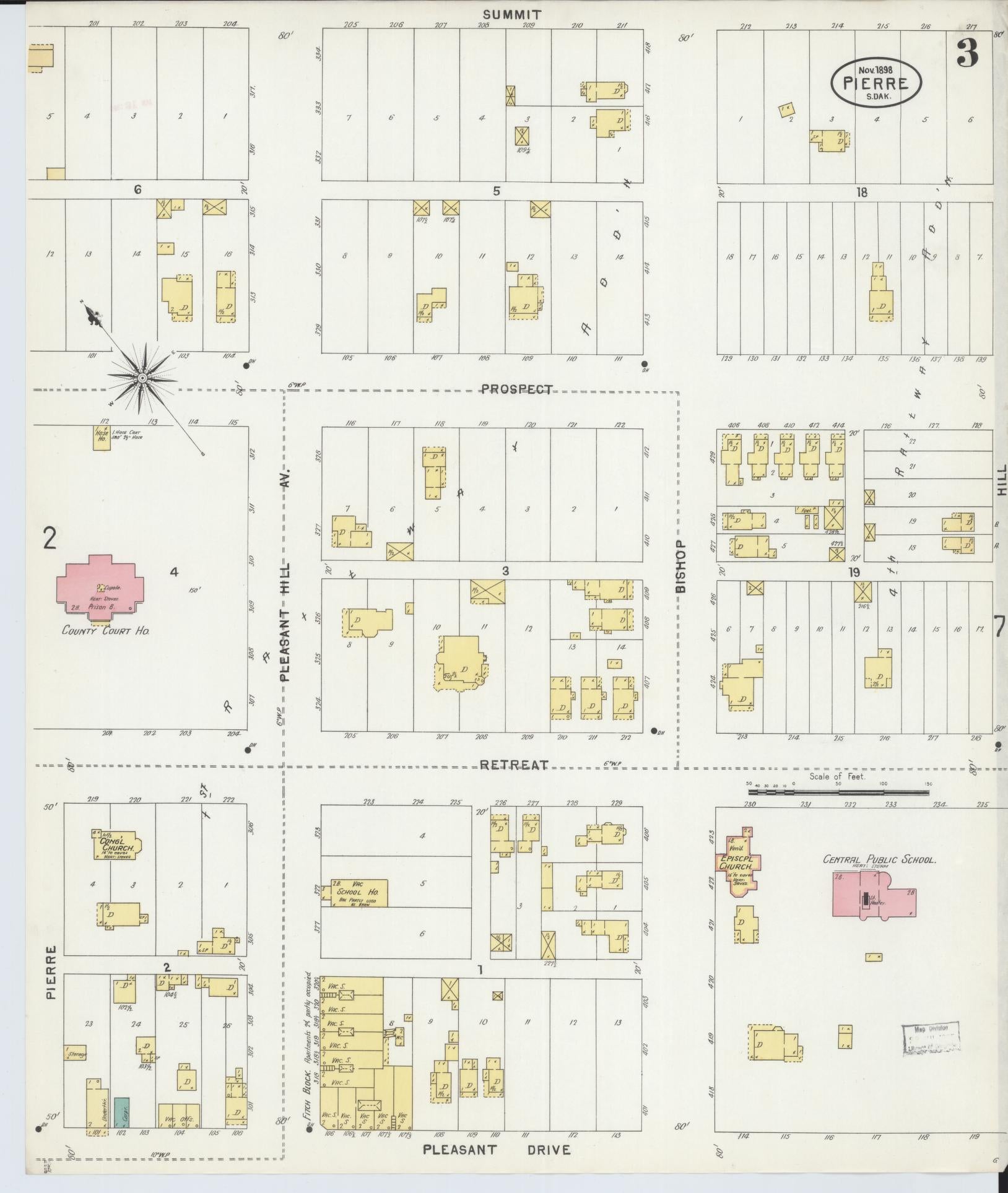 Sanborn Fire Insurance Map from Pierre, Hughes County, South Dakota (1898), Sheet #0003 - Complete Map Set gallery image, historic Sanborn map, vintage wall art, South Dakota South Dakota