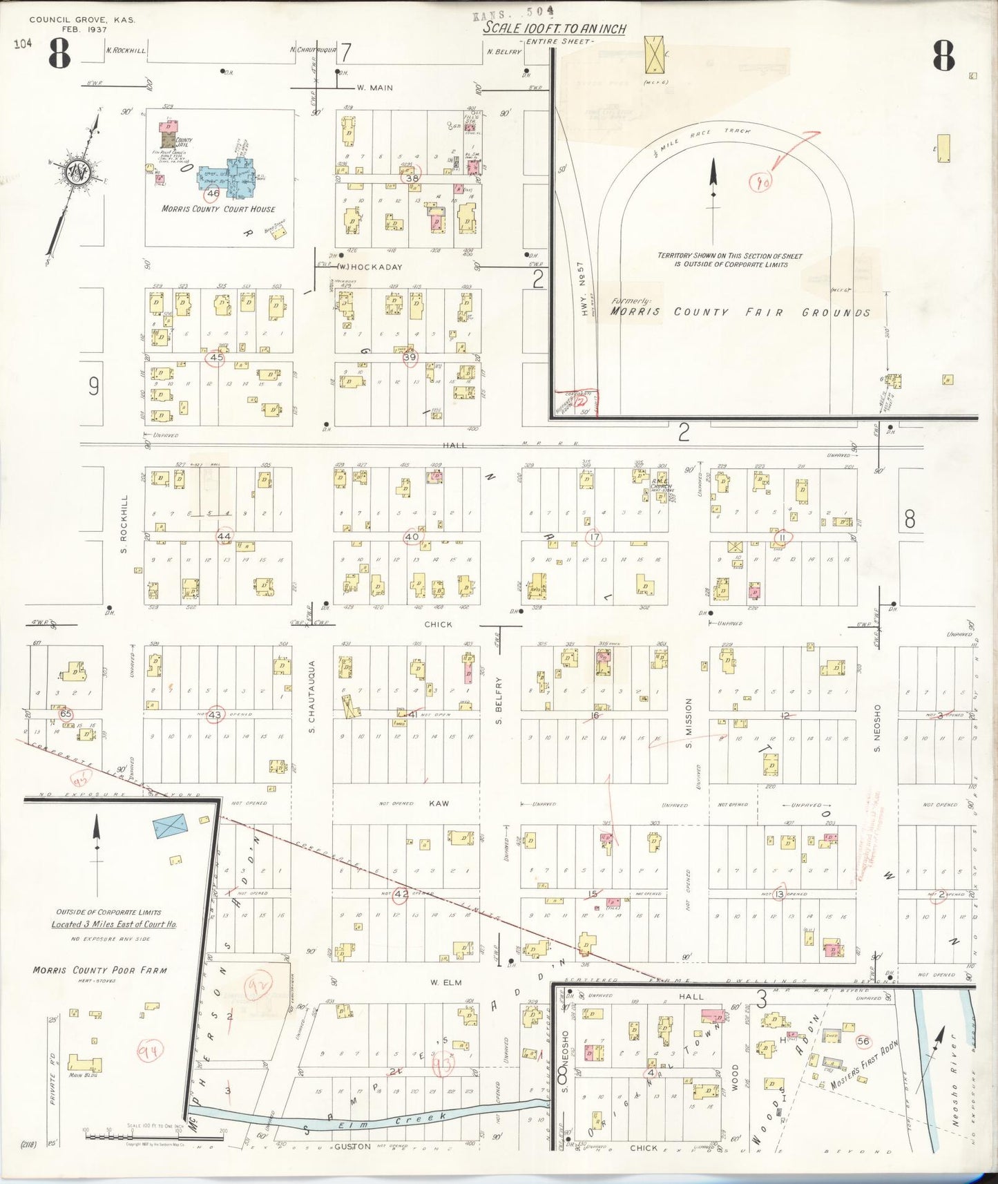 Sanborn Fire Insurance Map from Council Grove, Morris County, Kansas (1944), Sheet #0008 - Historic Sanborn Fire Insurance Map Print, vintage old map wall art, antique decor, genealogy gift, Kansas Kansas map
