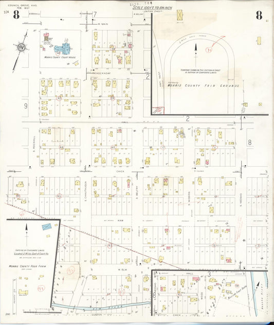 Sanborn Fire Insurance Map from Council Grove, Morris County, Kansas (1944), Sheet #0008 - Historic Sanborn Fire Insurance Map Print, vintage old map wall art, antique decor, genealogy gift, Kansas Kansas map