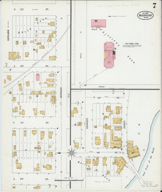 Sanborn Fire Insurance Map from Moorhead, Clay County, Minnesota (1899), Sheet #0007 - Historic Sanborn Fire Insurance Map Print, vintage old map wall art, antique decor, genealogy gift, Minnesota Minnesota map