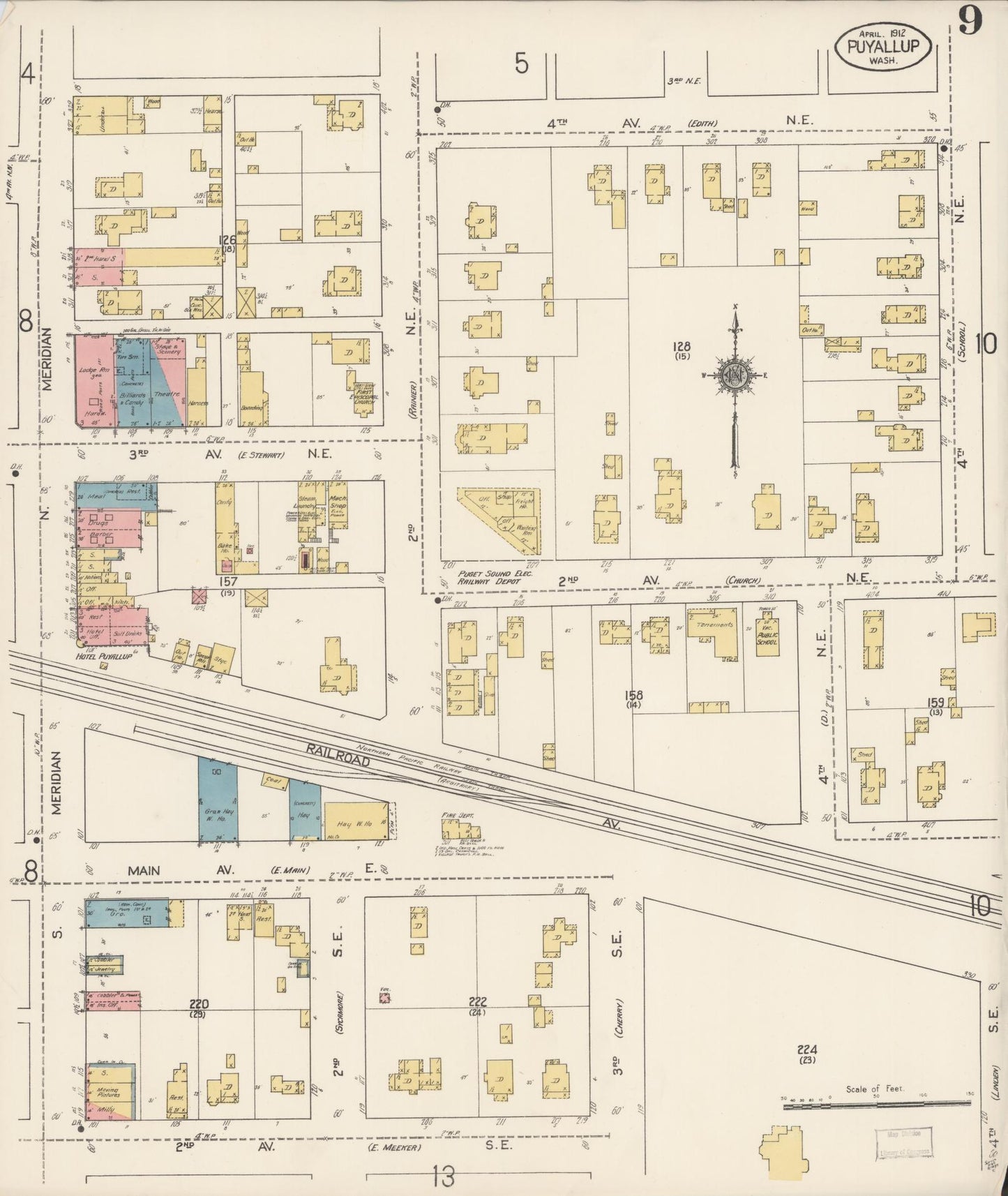 Sanborn Fire Insurance Map from Puyallup, Pierce County, Washington (1912), Sheet #0009 - Complete Map Set gallery image, historic Sanborn map, vintage wall art, Washington Washington