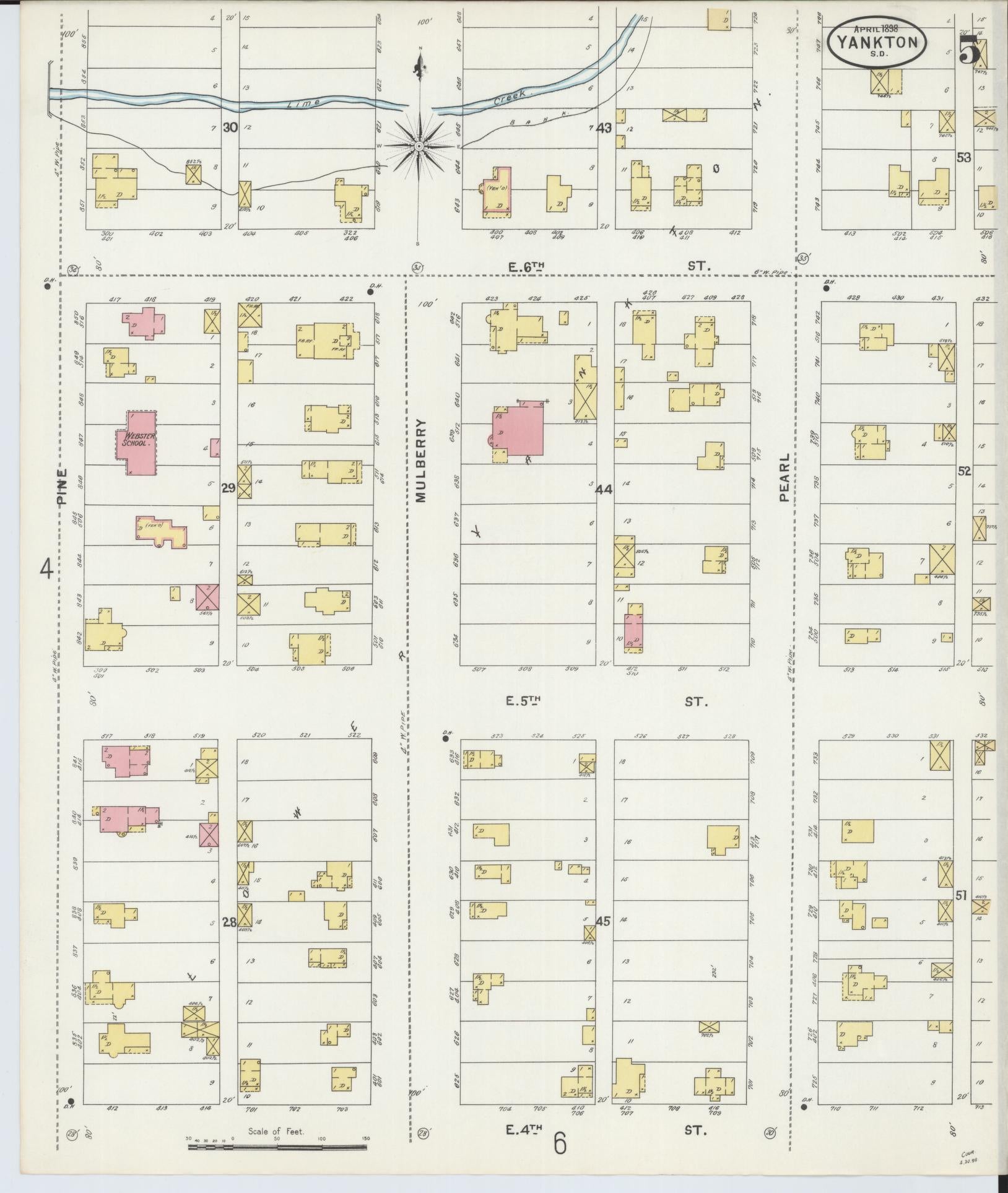 Sanborn Fire Insurance Map from Yankton, Yankton County, South Dakota (1898), Sheet #0005 - Complete Map Set gallery image, historic Sanborn map, vintage wall art, South Dakota South Dakota